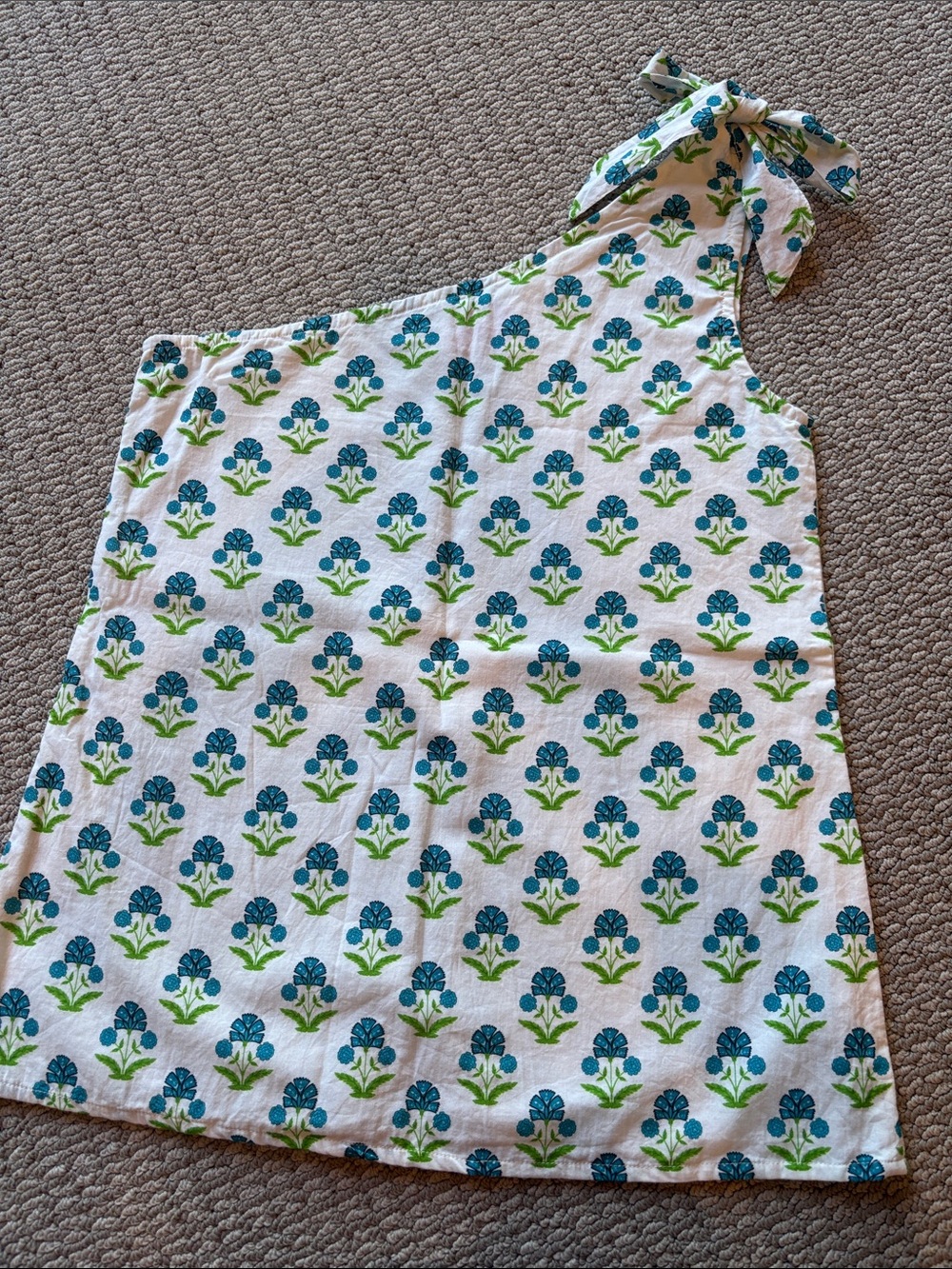 Victoria Dunn White Tank Top with Blue and Green Floral Print